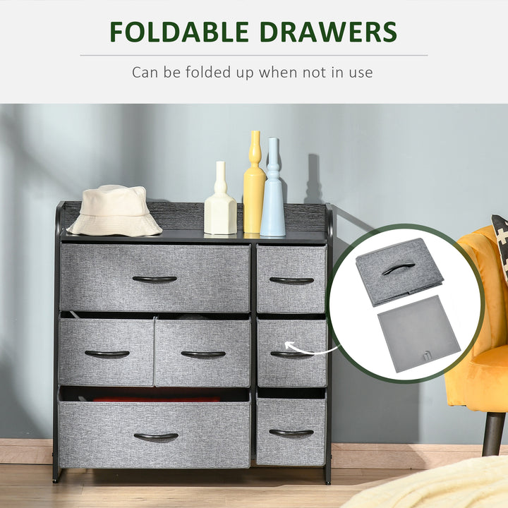 Chest of Drawers with 7 Foldable Drawers, 3-Tier Fabric Bedroom Dresser, Clothes Storage Unit for Bedroom, Living Room, Grey