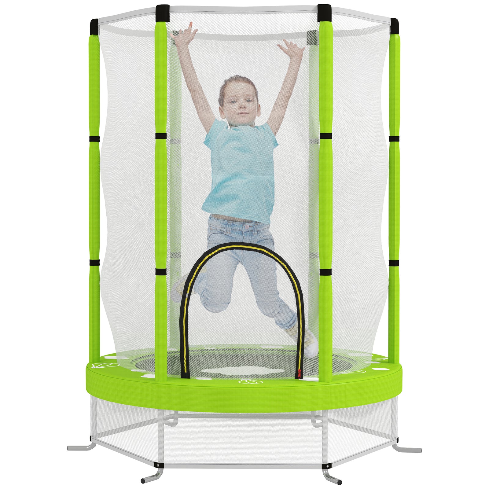 AIYAPLAY 4.6ft Toddler Trampoline w/ Safety Enclosure Net, for Indoor Outdoor Use, Ages 3-6 Years, Green