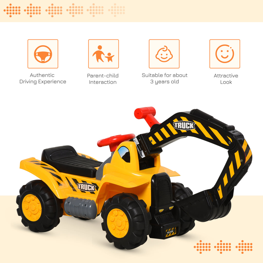 HOMCOM 4-in-1 Kids Excavator Ride On Truck, HDPE, Durable and Safe, Yellow/Black | Aosom UK