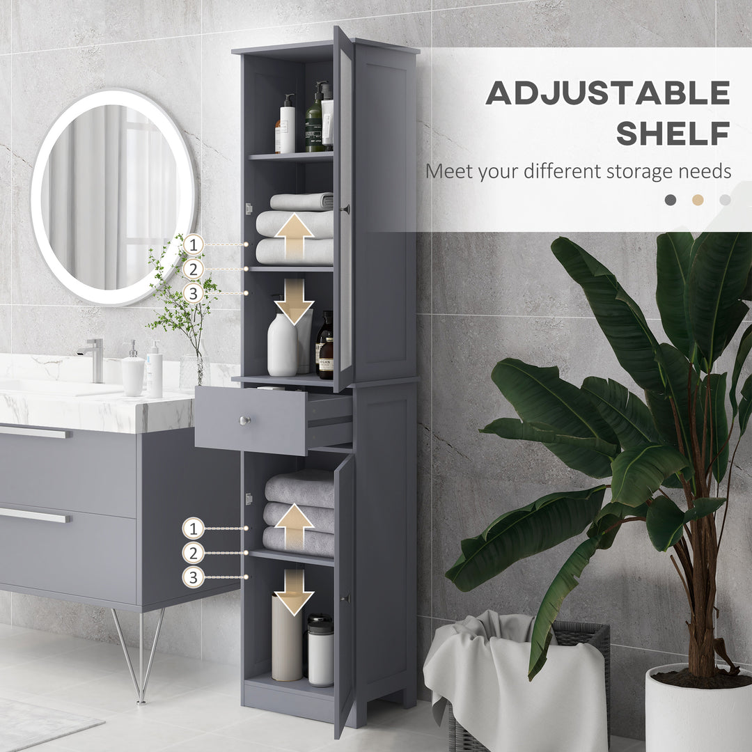 kleankin Bathroom Storage Cabinet with 3-tier Shelf Drawer Door, Floor Cabinet Free Standing Tall Slim Side Organizer Shelves, Grey | Aosom UK