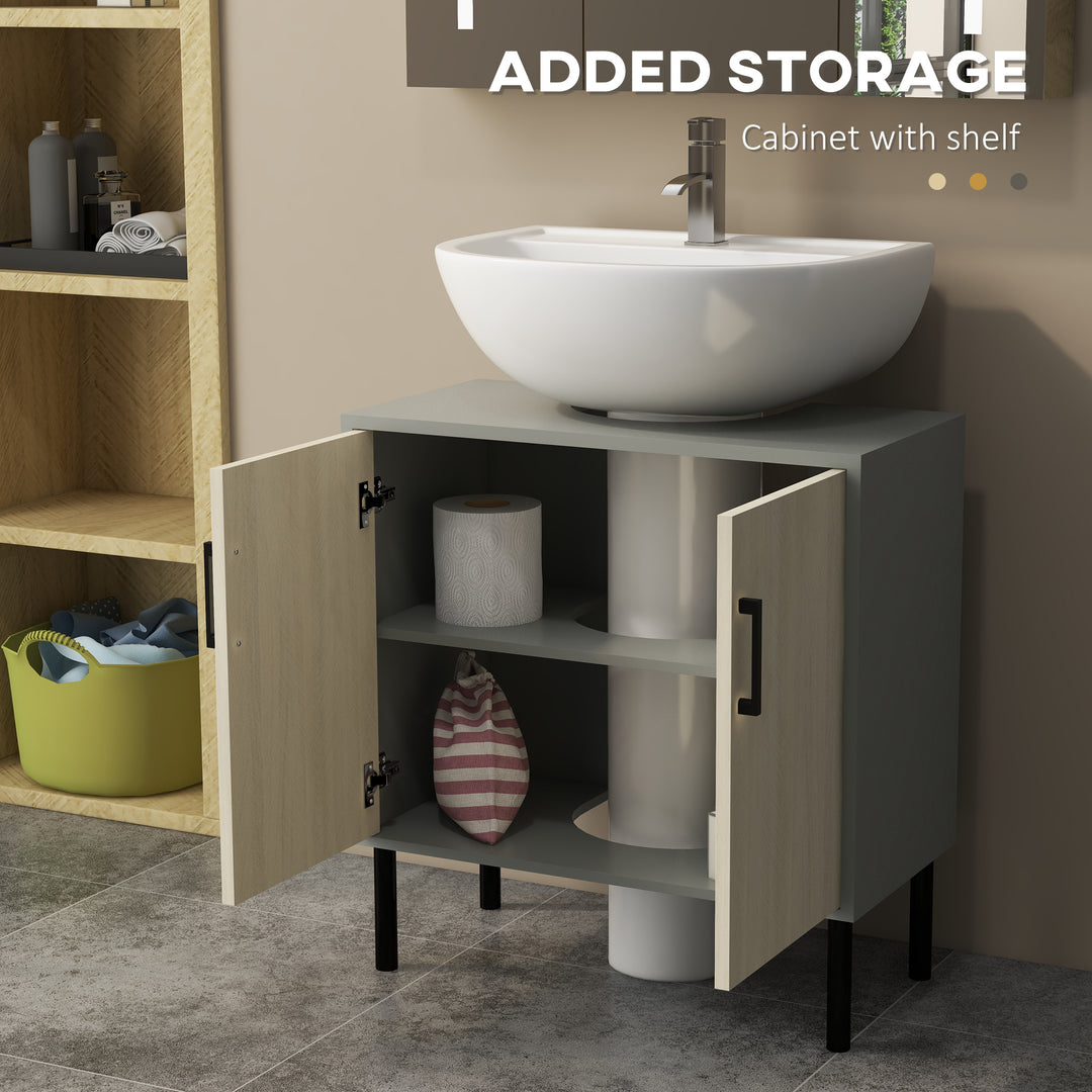 Under Sink Cabinet, Bathroom Vanity Unit, Storage Cupboard with Double Doors and Storage Shelves, 60x30x60cm, Natural