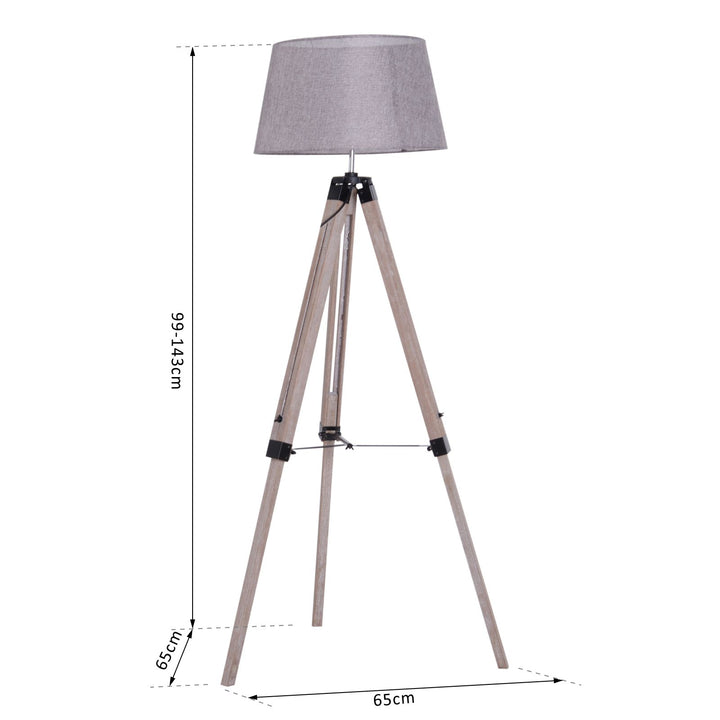 HOMCOM Wooden Adjustable Tripod Free Standing Floor Lamp Bedside Light E27 Bulb Compatible | Aosom UK