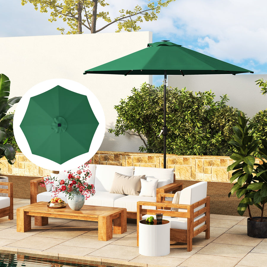 3 m Replacement Parasol Canopy with Top Vent, UPF 50+ Garden Parasol Replacement Canopy, 8 Rib Parasol Cover Replacement Fits Various Frames, Green