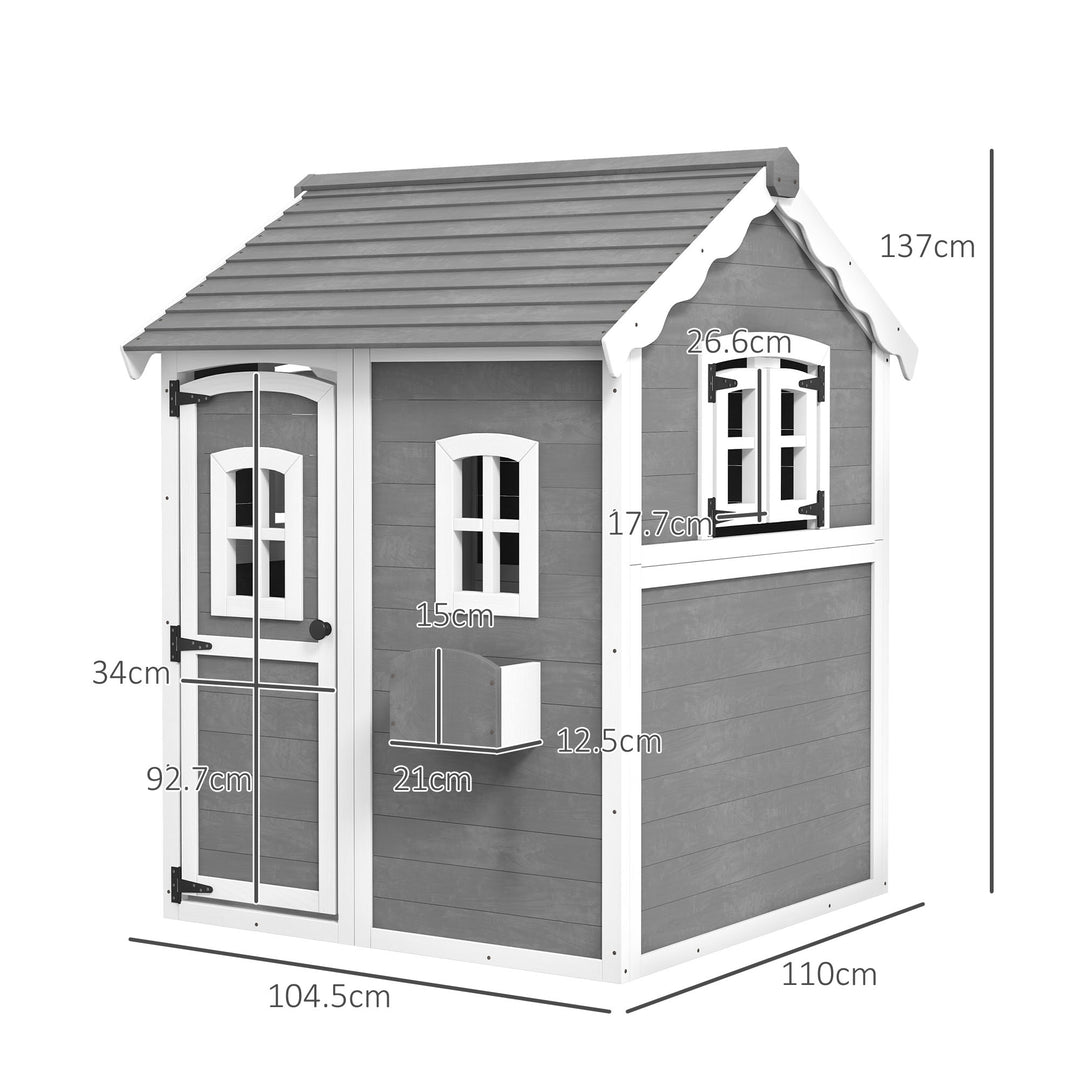 Wooden Playhouse for Kids with Doors, Windows, Plant Box, Floors, for Ages 3-8 Years, for Gardens, Lawns, Patios - Grey