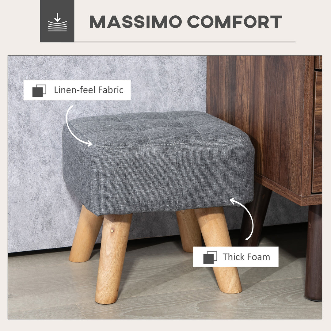 Linen-Look Square Padded Footstool - Grey