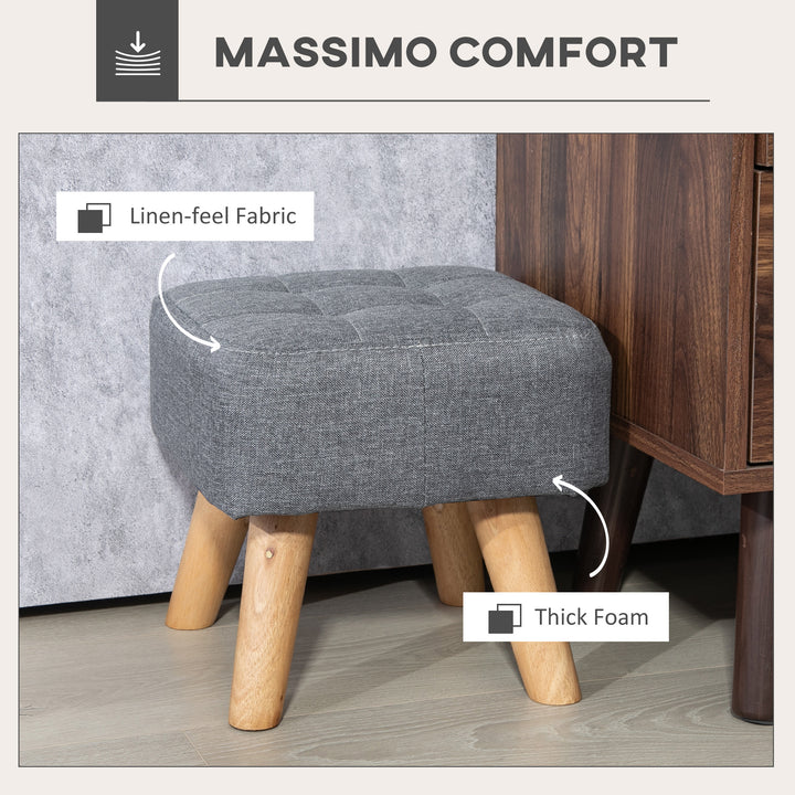 Linen-Look Square Padded Footstool - Grey