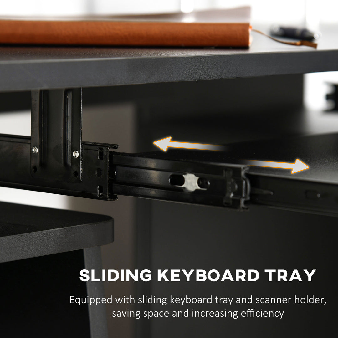 Computer Desk Office PC Table Workstation with Keyboard Tray, CPU Shelf, Drawers, Sliding Scanner Shelf, Black