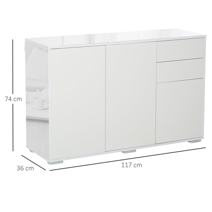 HOMCOM High Gloss Sideboard, Side Cabinet, Push-Open Design with 2 Drawer for Living Room, Bedroom, White | Aosom UK