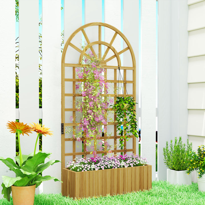 Wooden Raised Planter with Trellis, Raised Bed for Garden with Lattice and Drainage Holes for Climbing Plants
