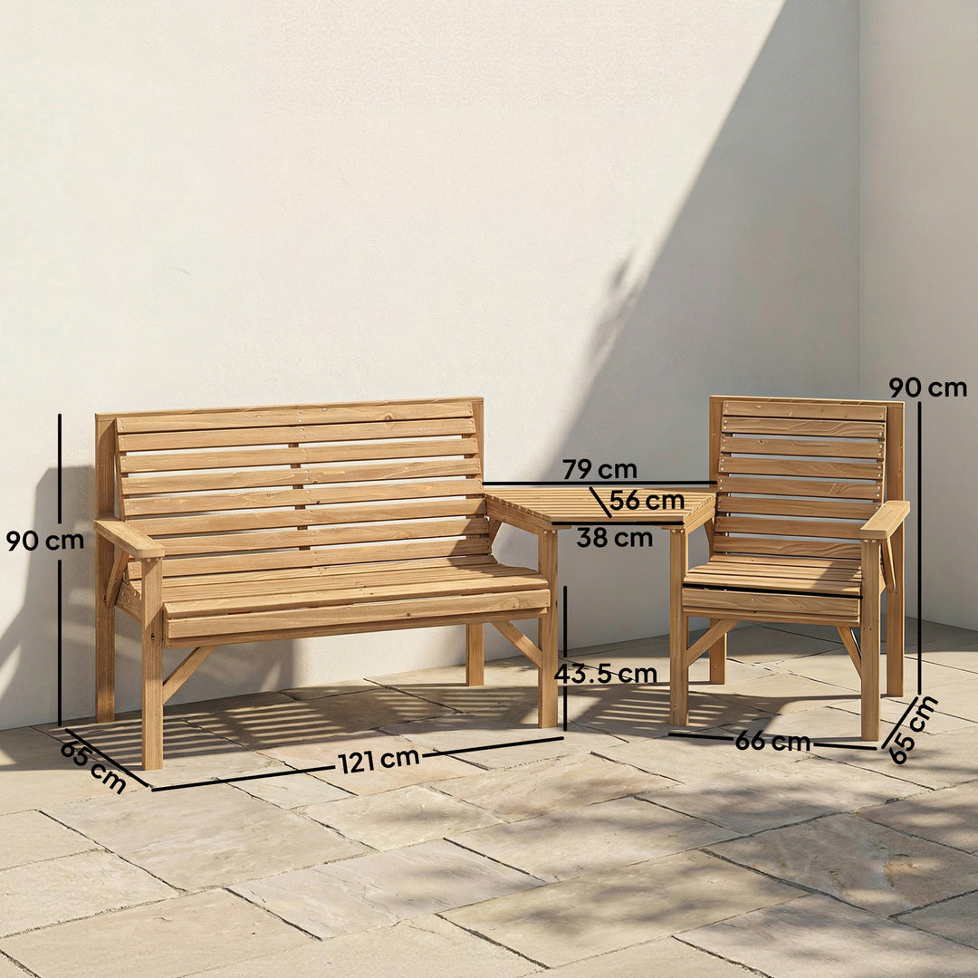 Wooden Garden Furniture Set , 1 Chair, 1 Bench and Detachable Table, N