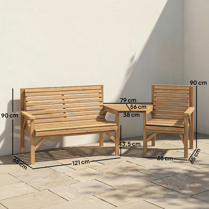 Wooden Garden Furniture Set , 1 Chair, 1 Bench and Detachable Table, N