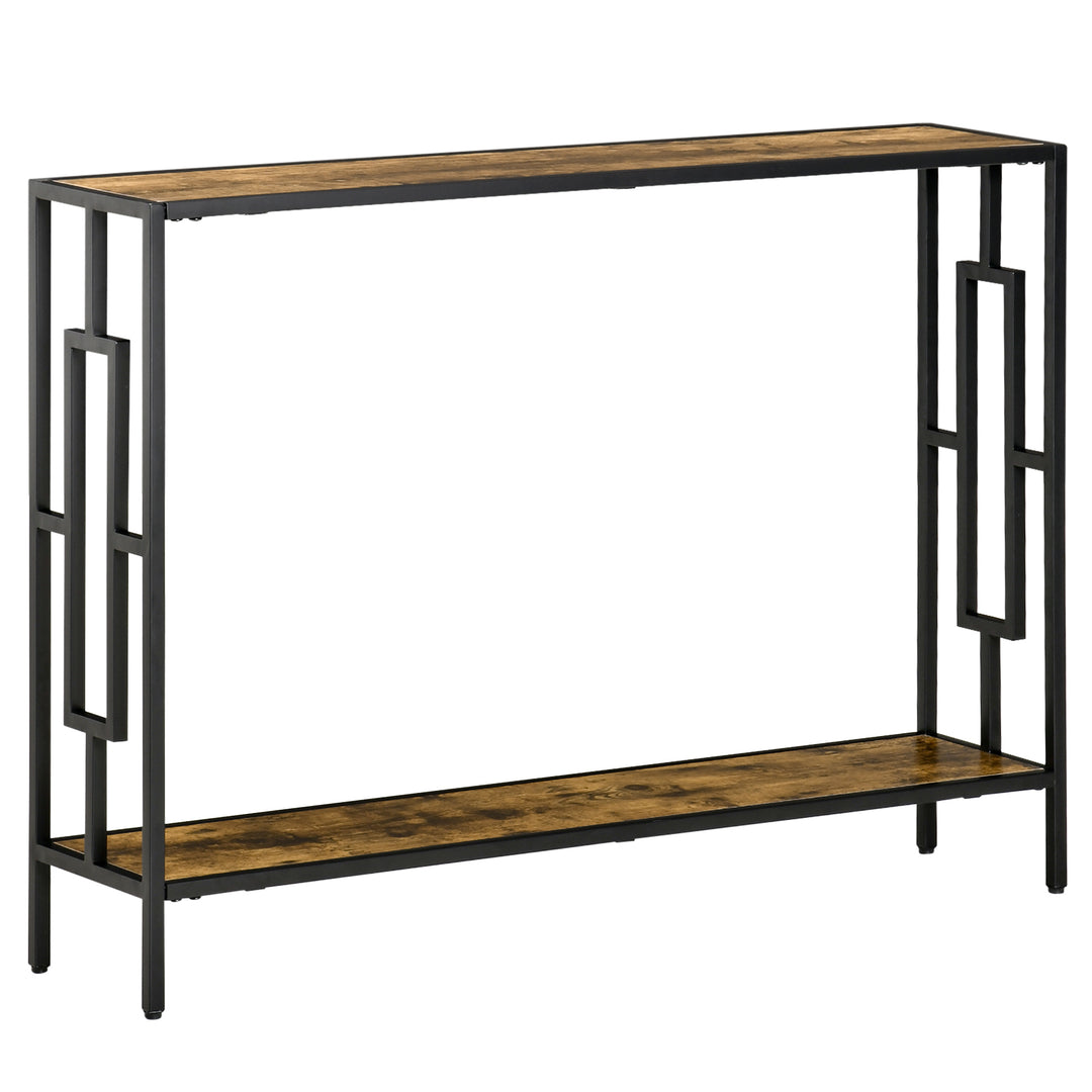 MCL Industrial Console Table with Storage Shelf, Narrow Hallway Dressing Desk with Metal Frame for Living Room, Bedroom, Rustic Brown