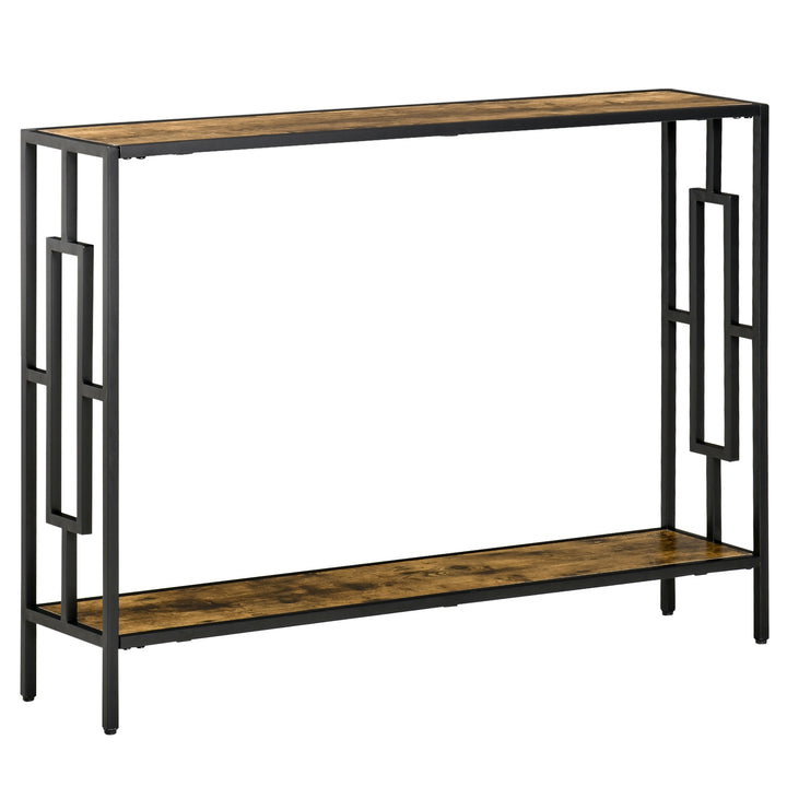MCL Industrial Console Table with Storage Shelf, Narrow Hallway Dressing Desk with Metal Frame for Living Room, Bedroom, Rustic Brown