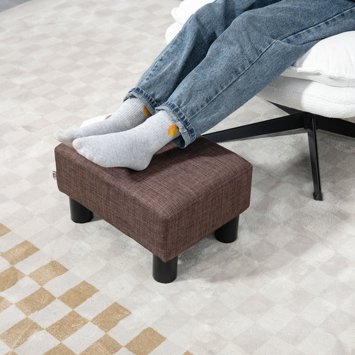 Linen Fabric Footstool Ottoman Cube with 4 Plastic Legs, Brown