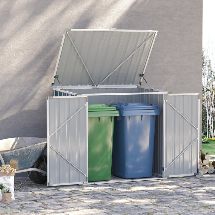 Outsunny 5ft x 3ft Garden 2-Bin Steel Storage Shed, Double Rubbish Storage Shed, Hide Dustbin w/ Locking Doors and Openable Lid | Aosom UK