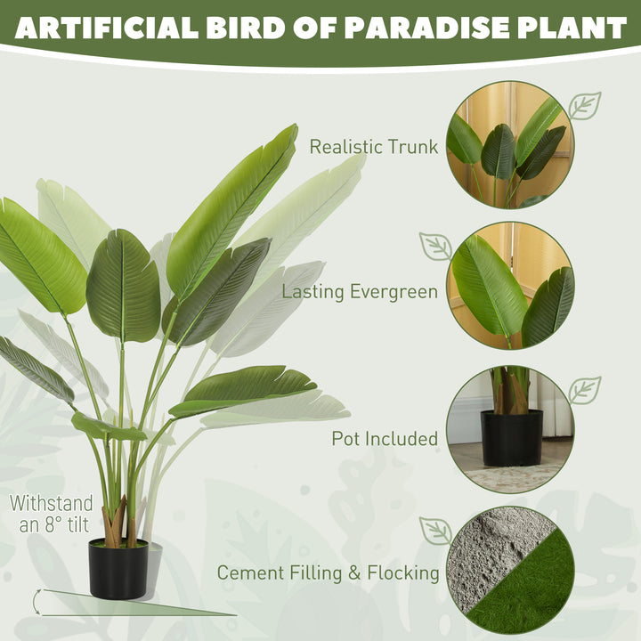 109cm Artificial Bird of Paradise Plant, Faux Banana Leaf Tree with PEVA Leaves and Flocking, Decorative Palm Tree in Pot for Home Office Decor, Green