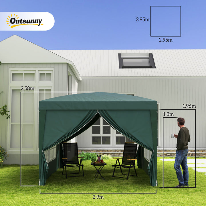 3 x 3m Pop Up Gazebo, Wedding Party Canopy Tent Marquee with Carry Bag and Windows, Green