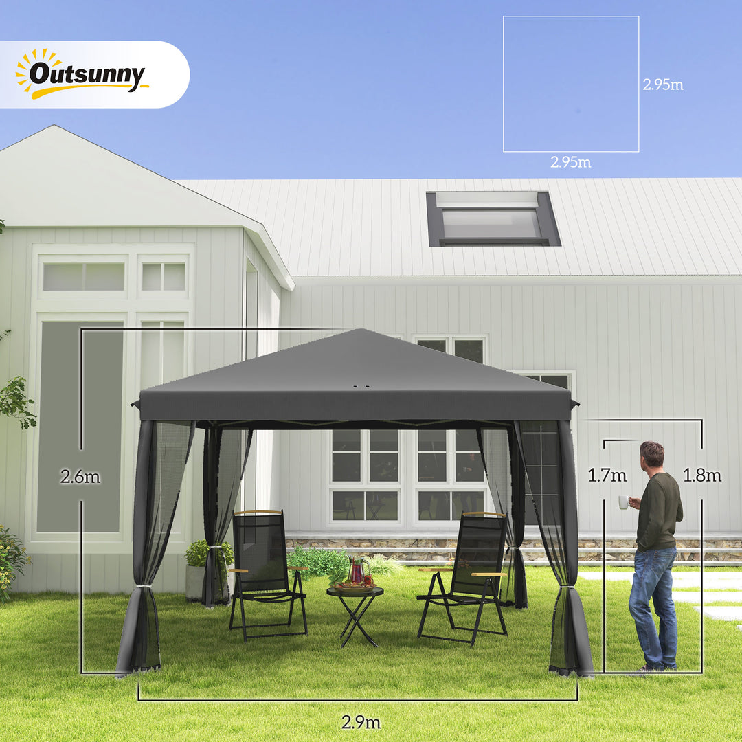 3 x 3 m Pop Up Gazebo, 420D Garden Tent Canopy with Removable Mesh Sidewall Netting, Carry Bag for Garden Patio Outdoor, Light Grey