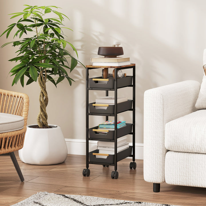 5-Tier Storage Trolley on Wheels - Black