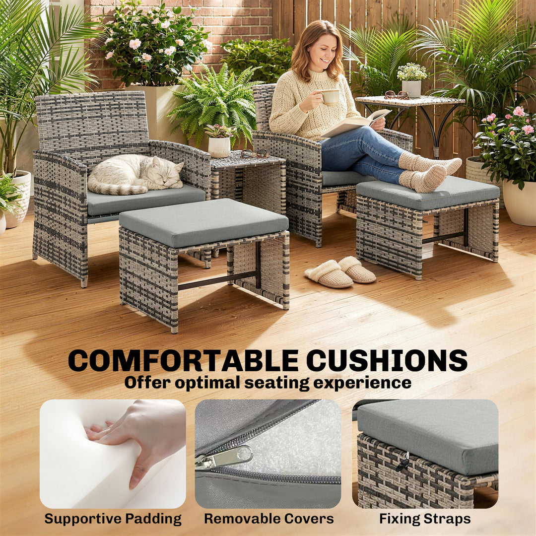 6 Piece Rattan Garden Furniture, Space-Saving Patio Furniture Set with