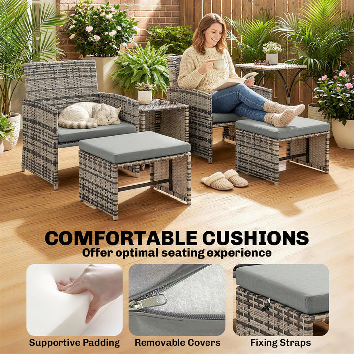 6 Piece Rattan Garden Furniture, Space-Saving Patio Furniture Set with
