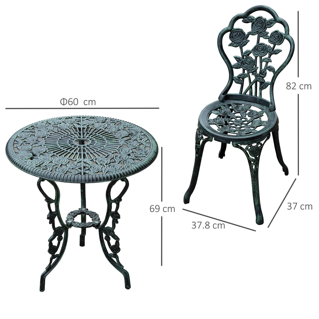 Outsunny Cast Aluminium Outdoor Patio Garden Bistro Elegant Design Table Chair Set