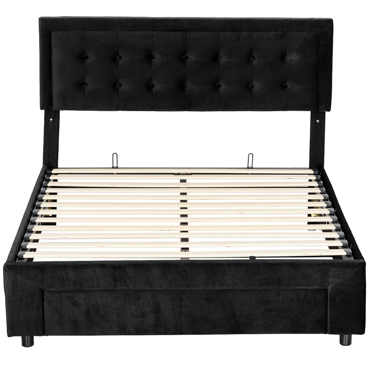 HOMCOM King Size Ottoman Bed Frame, with Front Drawer - Black