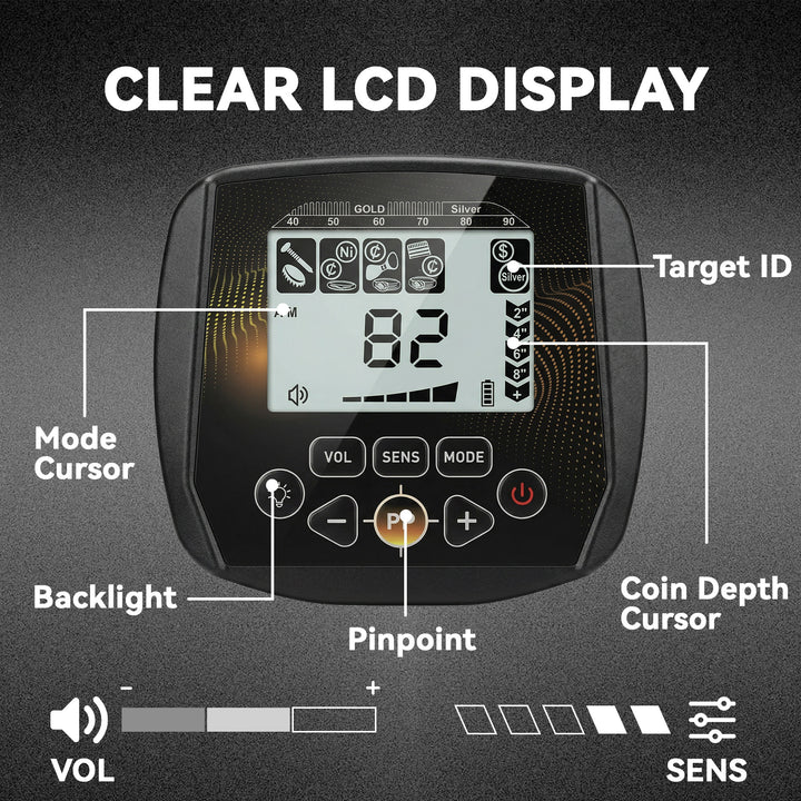 Metal Detector for Adults, IP68 Waterproof Search Coil with LCD Displa
