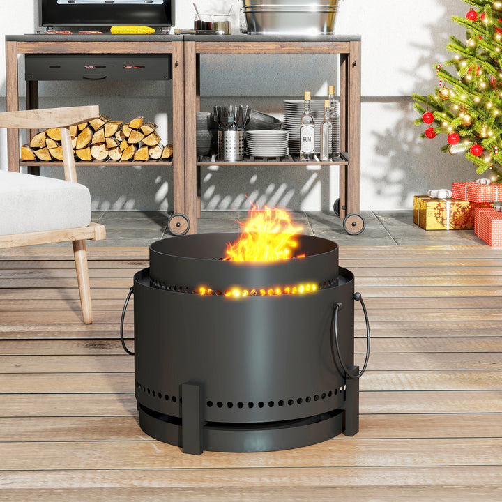 Smokeless Fire Pit with Ash Catcher, 37cm Portable Wood Burning Firepit with Poker for Garden Camping Bonfire Party, Metal, Dark Grey