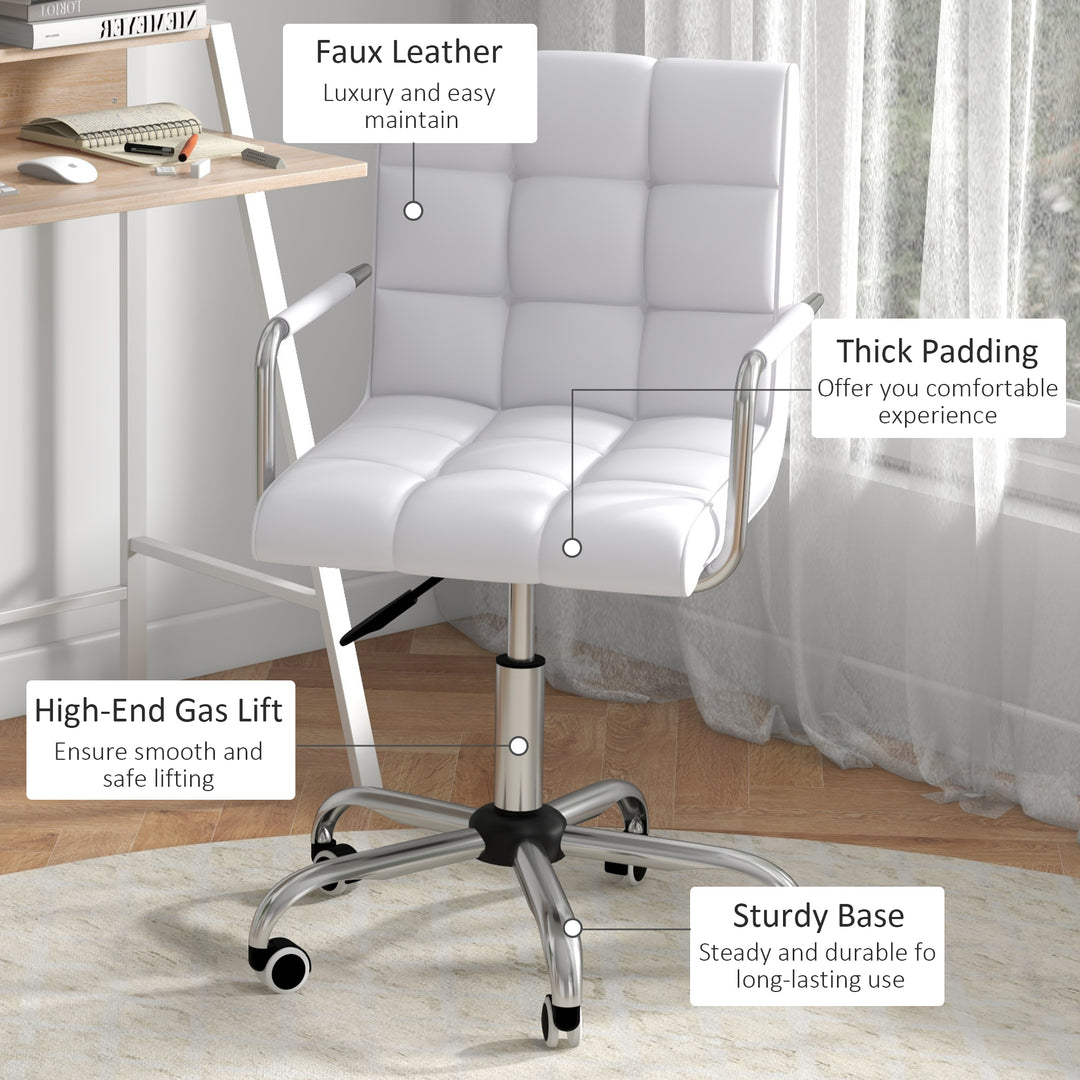 HOMCOM Office Chair and Desk Set, Faux Leather Swivel Chair, Study Desk with Storage Shelf, White.