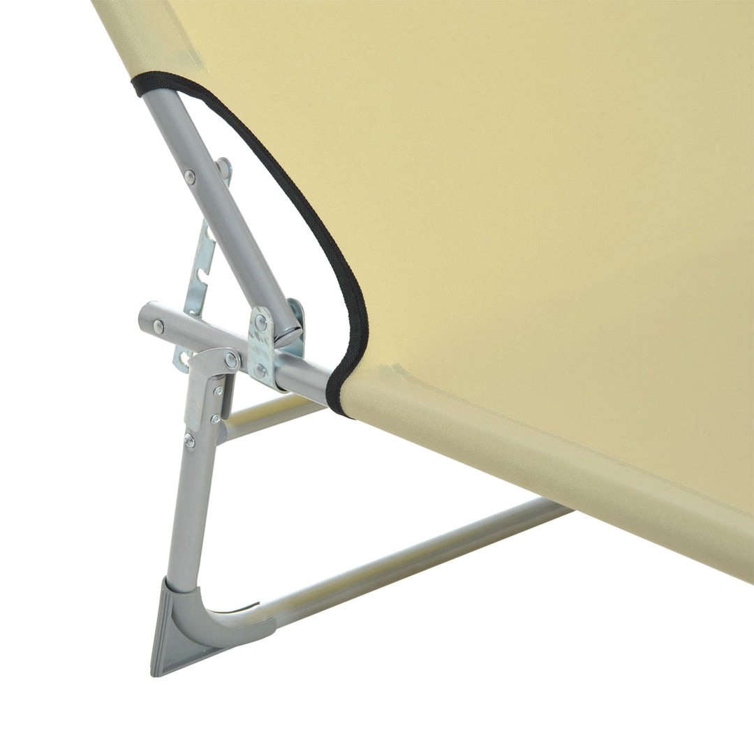 Reclining Sun Lounger Chair Folding Camping Bed with 4-Position Adjustable Backrest, for Travel Indoor Outdoor Office Fishing, Beige