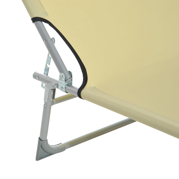 Reclining Sun Lounger Chair Folding Camping Bed with 4-Position Adjustable Backrest, for Travel Indoor Outdoor Office Fishing, Beige