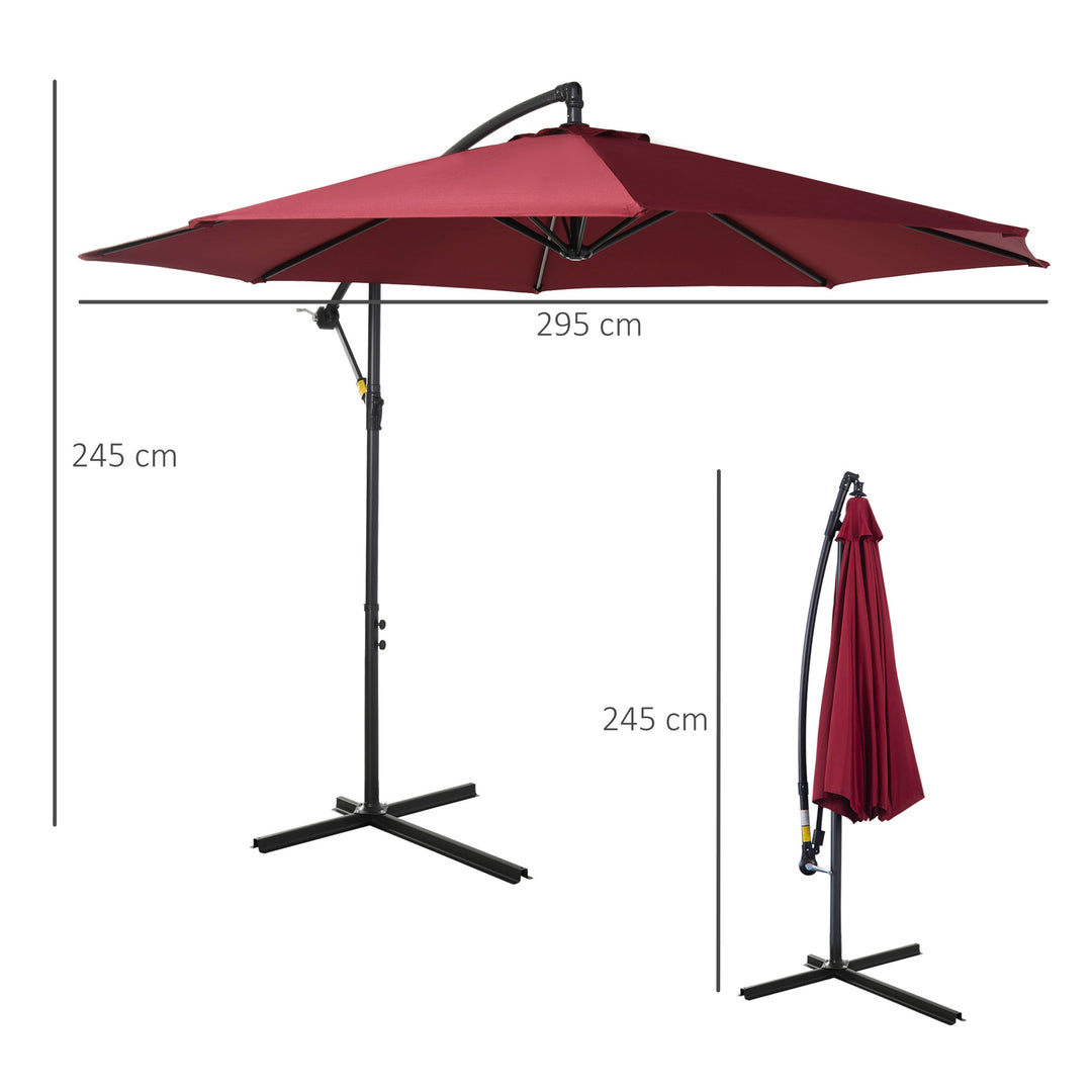 MCL Cantilever Umbrella Parasol Hanging Banana Steel Dark Green 3M Patio Wine Red