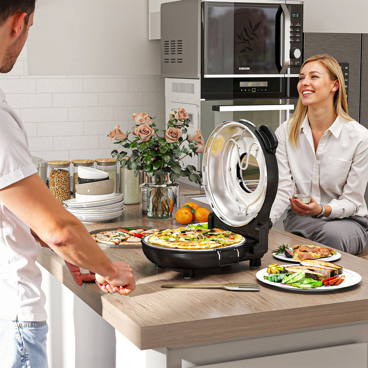 1200W Pizza Oven, 12 Inch Electric Pizza Maker with Viewing Window, Dual Knob Temp & Timer Control, Overheat Protection, Black