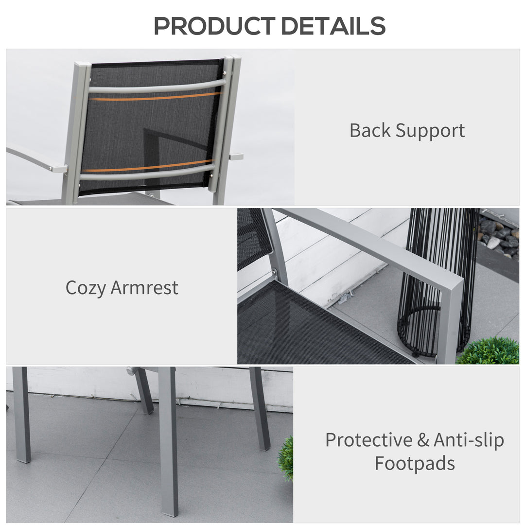 Garden Chairs Set Of 2 Outdoor Chairs with Steel Frame Texteline Seats for Dining Patio Balcony Grey and Black