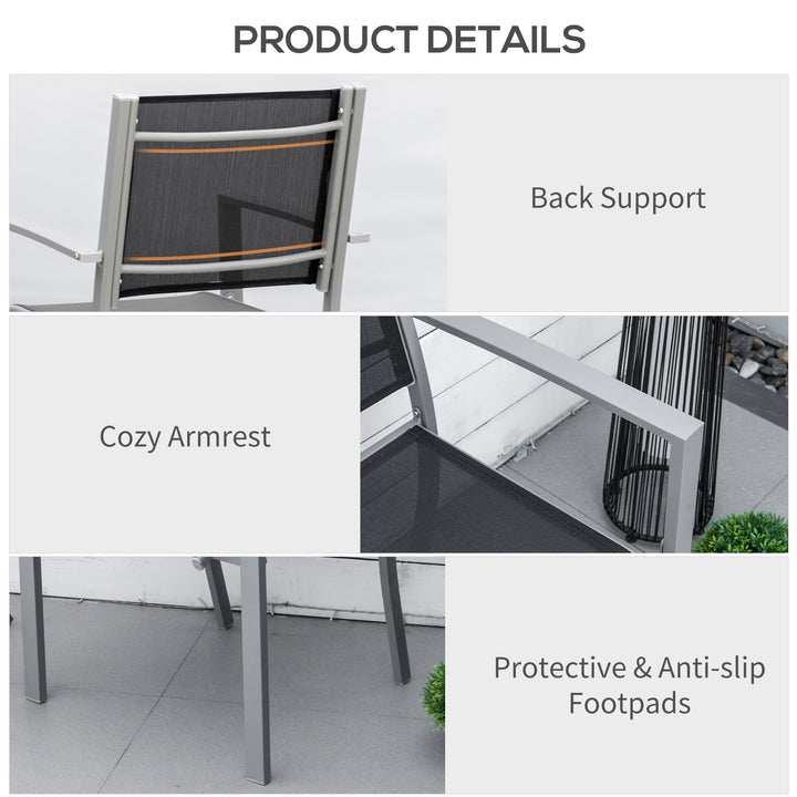 Garden Chairs Set Of 2 Outdoor Chairs with Steel Frame Texteline Seats for Dining Patio Balcony Grey and Black
