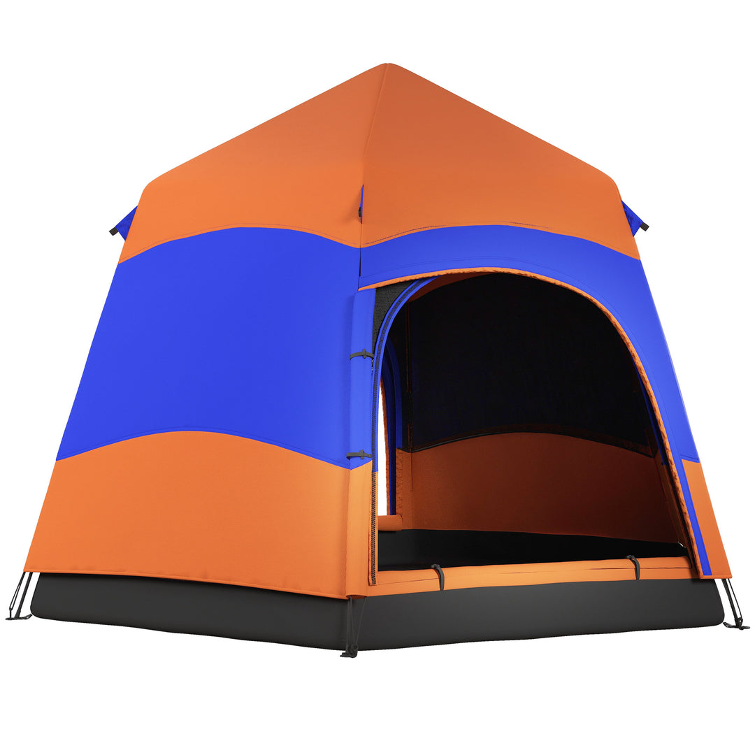 Six Man Hexagon Camping Tent with Hang Hook and Carry Bag - Orange and Blue