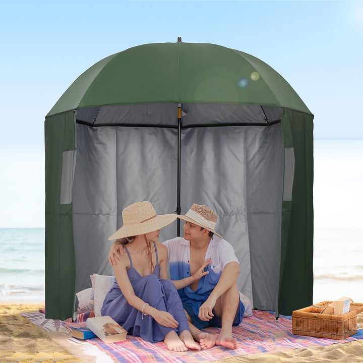 Outsunny 2m Beach Parasol: Fishing Umbrella with Push-Button Tilt, UV30+ Protection, Carry Bag, Emerald Green | Aosom UK