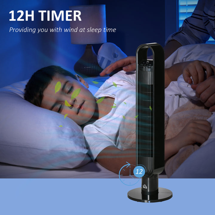 HOMCOM 39" Oscillating Tower Fan with 3 Speeds, 12hr Timer, LED Panel & Remote, Black Bedroom Cooling | Aosom UK