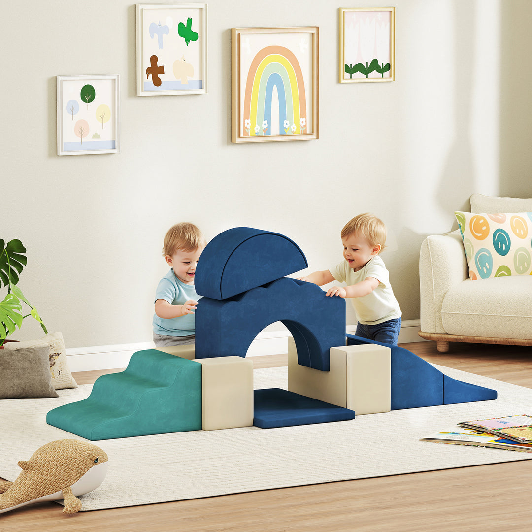 7 Piece Kids Soft Play Set with Detachable Cover, Baby Indoor Climb an