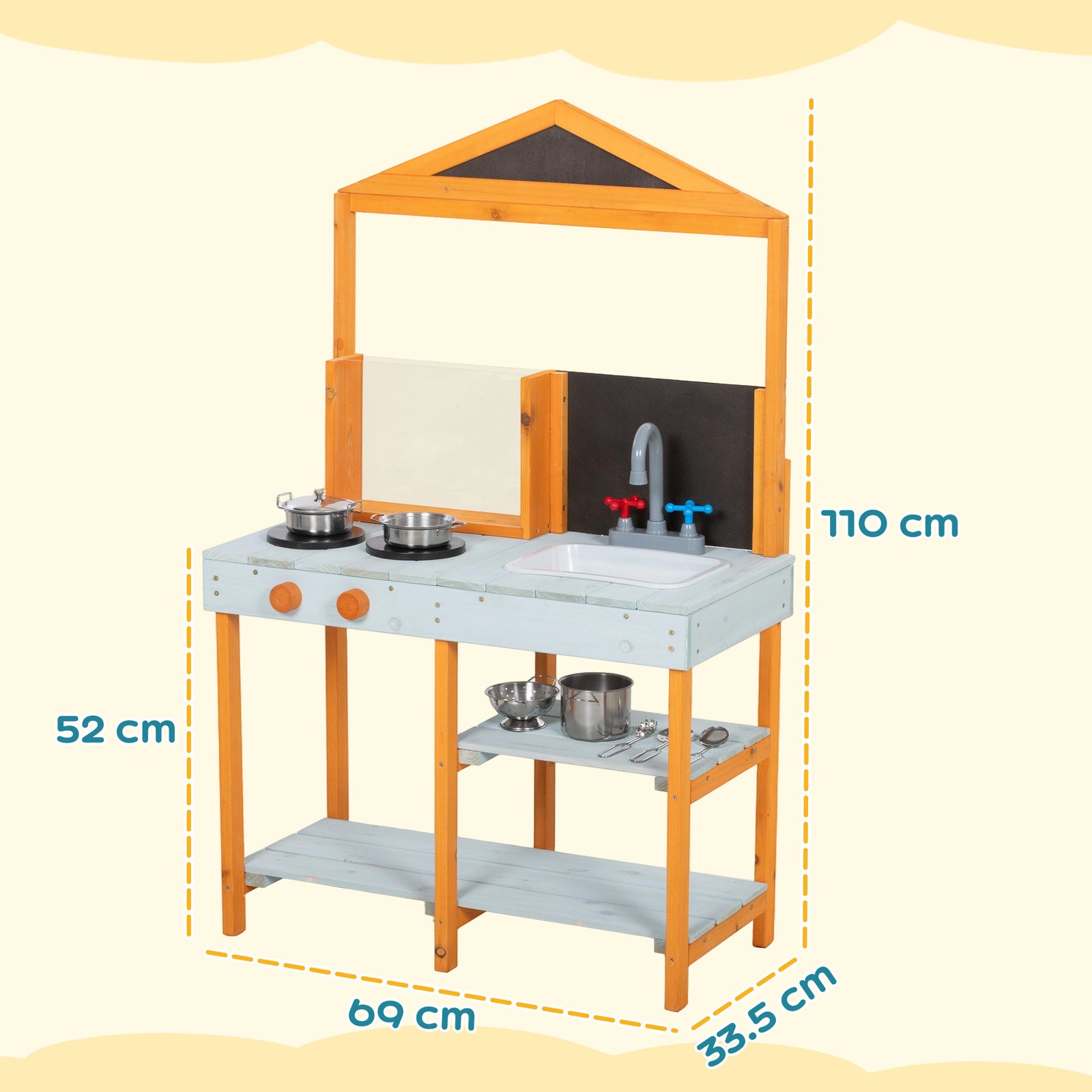 Mud Kitchen for Kids, Outdoor Wooden Play Kitchen with Sink, Stove, Co