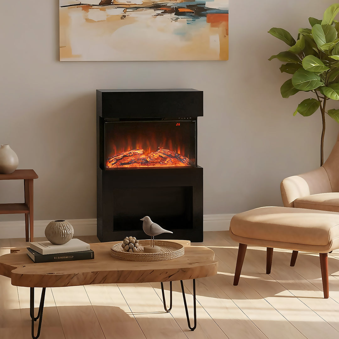 HOMCOM Electric Fireplace with 3D Flame Effect, 6 Colours & 3 Brightness Levels, 1000W/2000W Black Electric Fire and Mantel Reach up to 30㎡ Space with Remote & Timer, 3 Sided View for Living Room