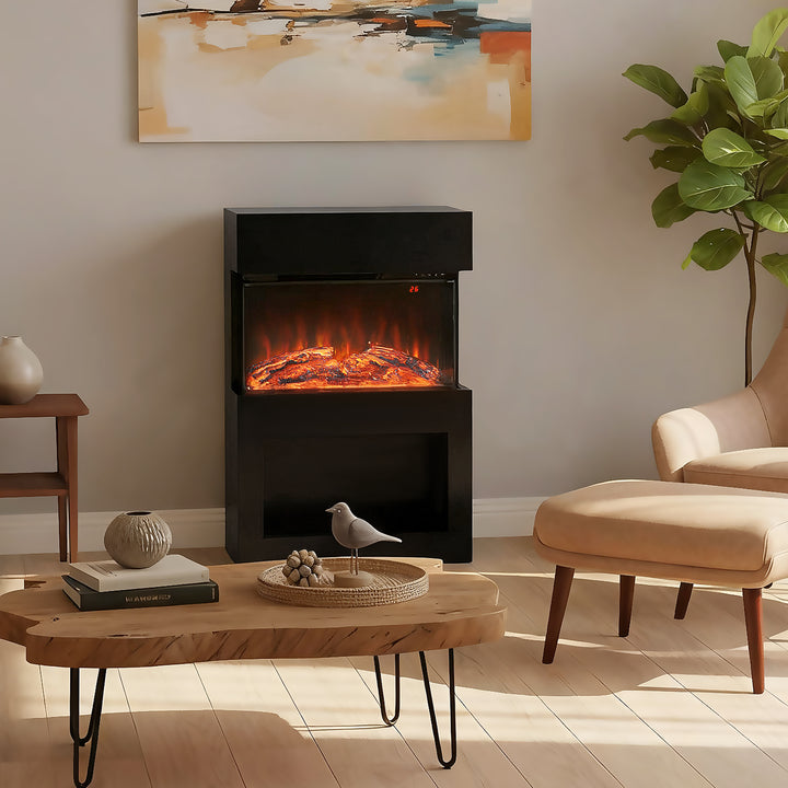 HOMCOM Electric Fireplace with 3D Flame Effect, 6 Colours & 3 Brightness Levels, 1000W/2000W Black Electric Fire and Mantel Reach up to 30㎡ Space with Remote & Timer, 3 Sided View for Living Room