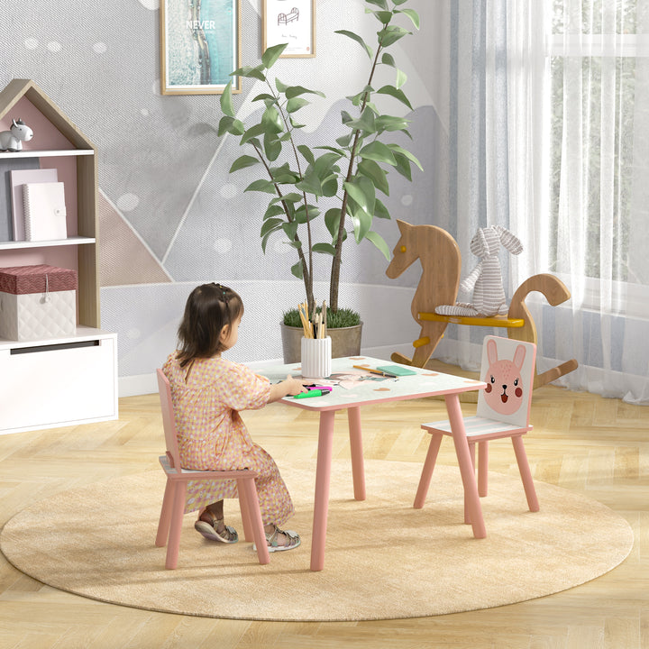 ZONEKIZ Toddler Desk and Chair Set, Kids Activity Table with Two Chairs, Furniture for Ages 3-6, Pink | Aosom UK