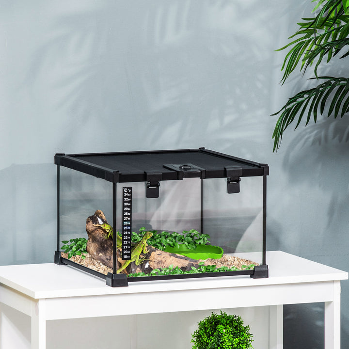 MCL Glass Reptile Terrarium Insect Breeding Tank Vivarium Habitats with Thermometer for Lizards, Horned Frogs, Snakes, Spiders - Small 30 x 30 x 20cm