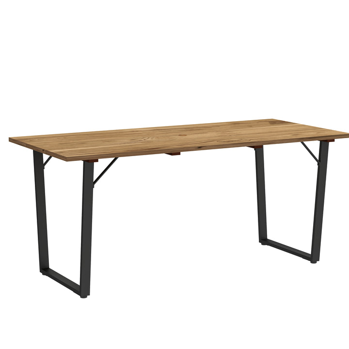 6 Seater Wooden Garden Dining Table, 175 x 80 cm Rectangular Outdoor Dining Table with 5cm Parasol Hole and Slatted Top, Weather Resistant for Patio, Terrace, Brown