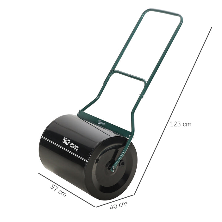 φ50cm Steel Garden Lawn Roller Push Pull w/ Fillable Cylinder Water Sand Plug Lawn Flatten Seed Sow Rolling Drum w/ Handle