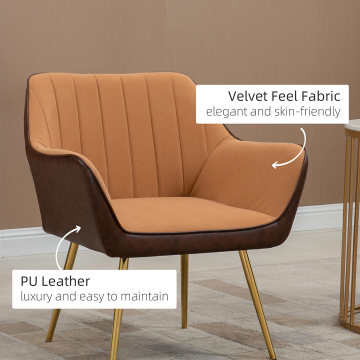 Modern Velvet Armchairs with Gold Steel Legs, HOMCOM Upholstered Accent Chairs for Living Room and Bedroom, Light Brown | Aosom UK