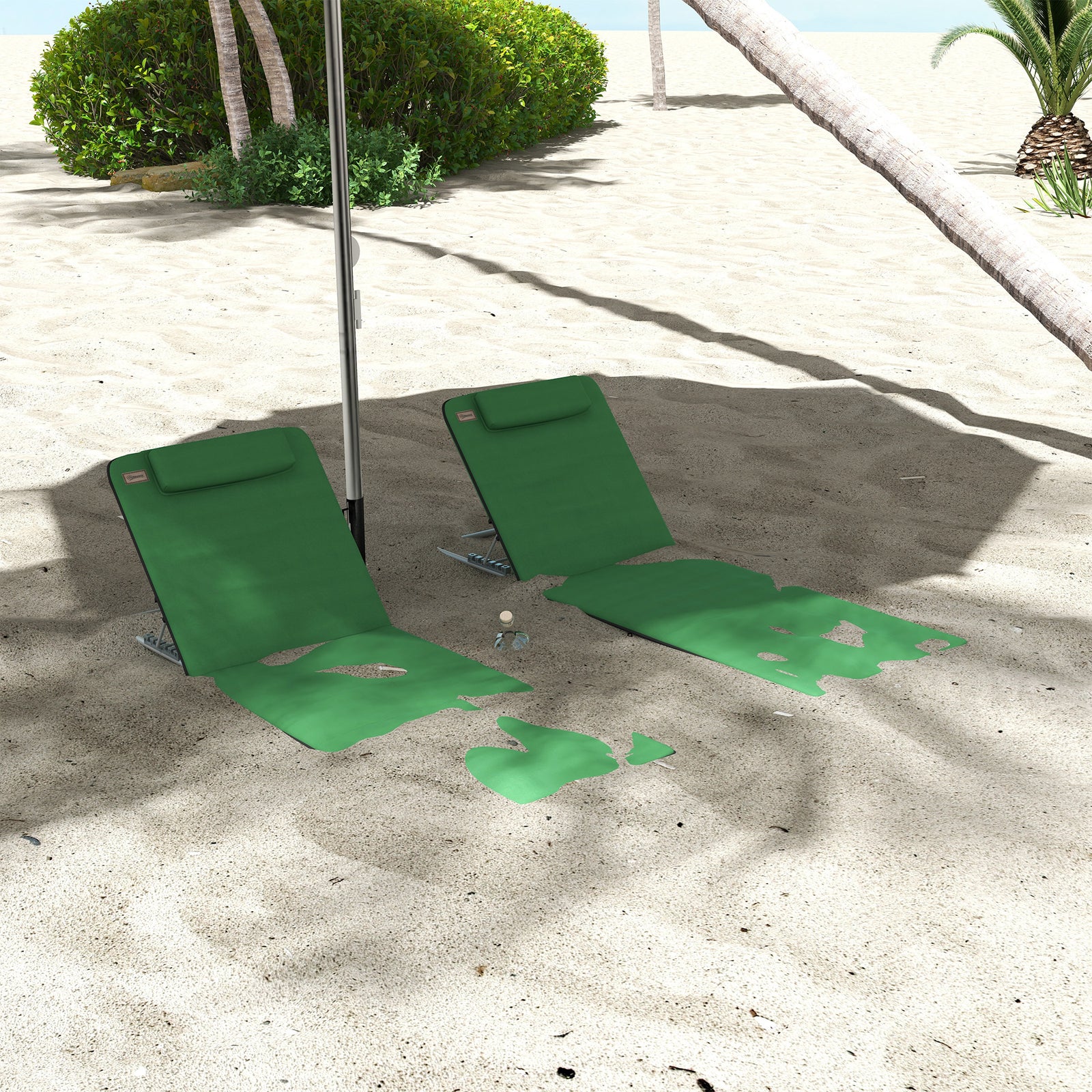Set of Two Metal Frame Beach Chairs, with Reclining Backs - Green
