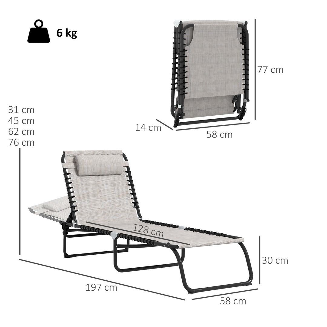 MCL Foldable Sun Lounger, Outdoor 4 Level Adjustable Backrest Reclining Chaise Chair, Steel Frame Recliner Chair for Camping, Hiking, Cream White